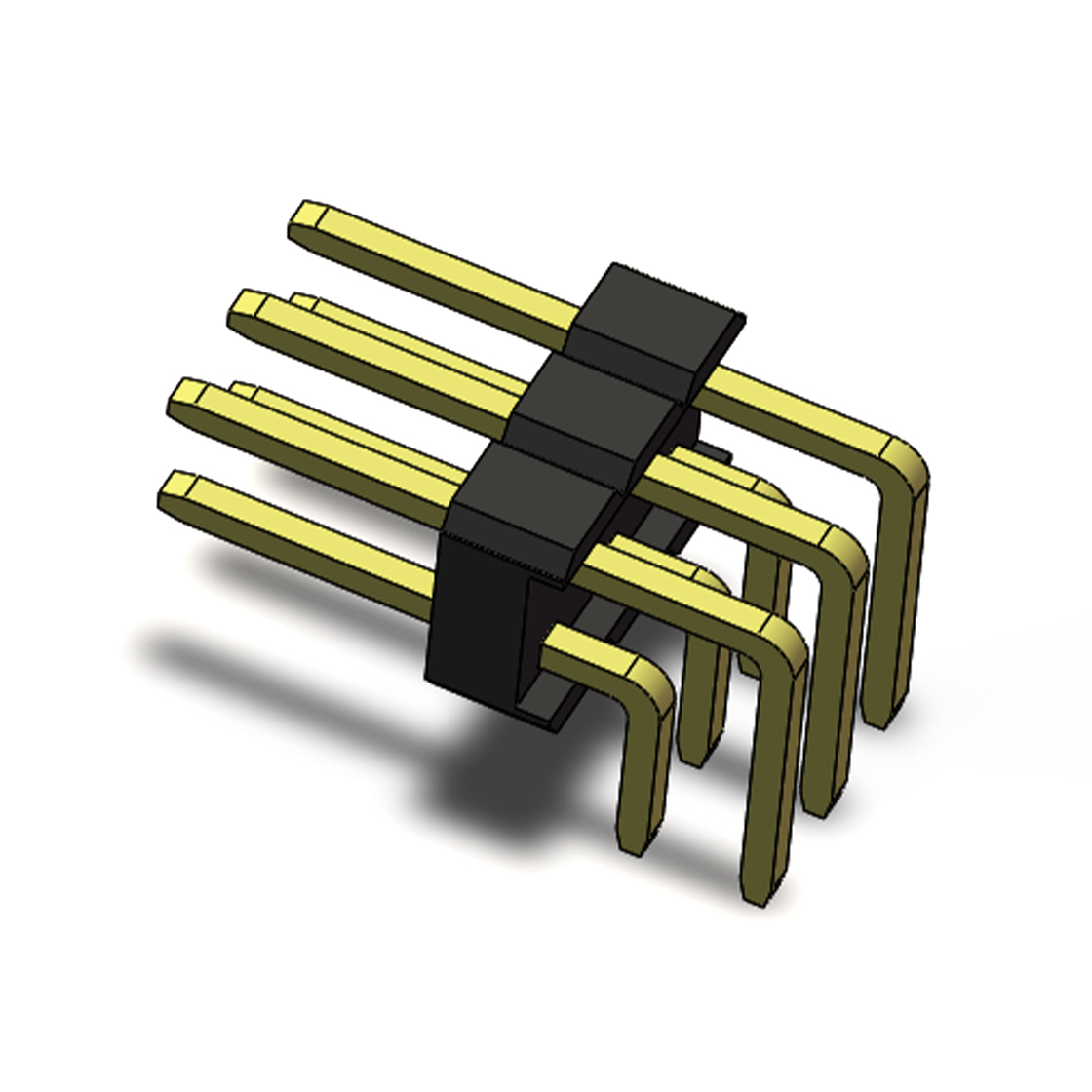 Pitch 2.54mm 90° 双排 DIP 单塑排针 PA:4.0 PC:3.0 2X03Pin 黑色 PA6T，94V-0 镀全金G/F
